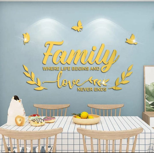 3D Acrylic Family Mirror Wall Sticker (Golden)