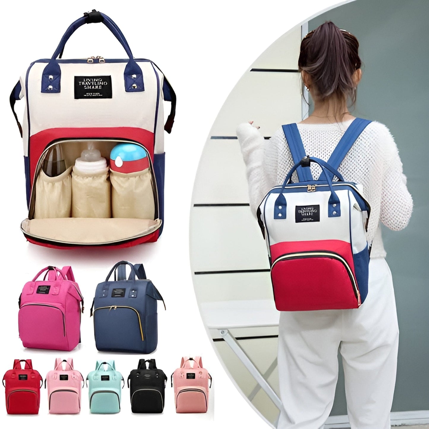Diaper Mummy Bag Multi-Function Waterproof - Travel Backpack (Random Color)