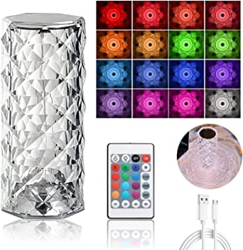 16 Colors Diamond Rose Crystal Lamp Bedside Acrylic Usb Rechargeable Table Lamp