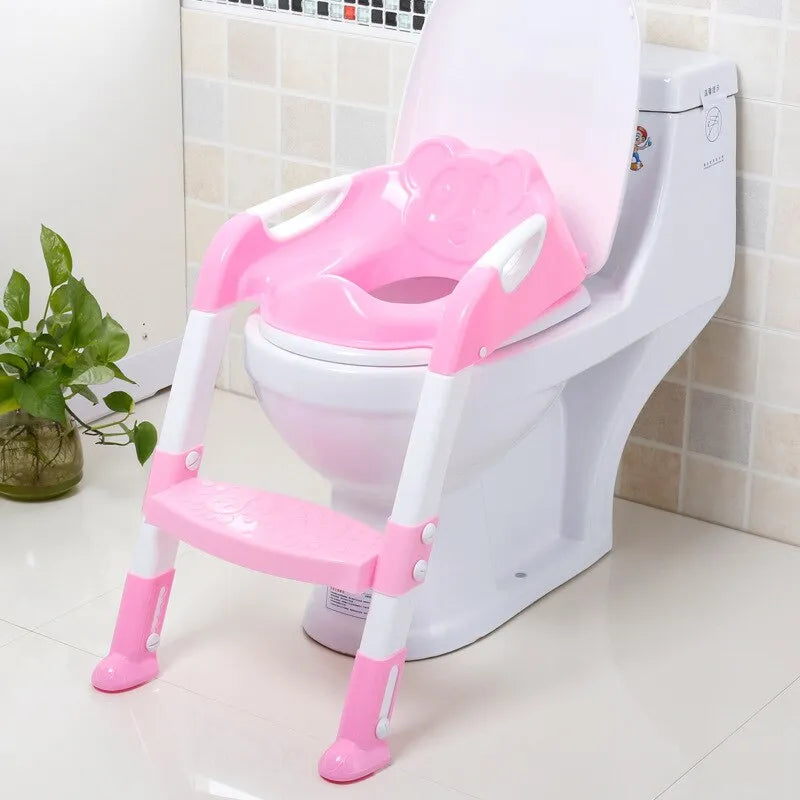 Portable changeable potty training seat folding potty for babies toilet training seat with adjustable ladder for children 2 color (Blue , Pink)